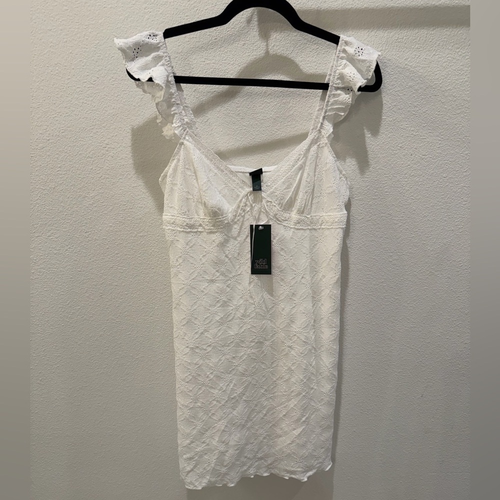 NWT Wild Fable White Eyelet Babydoll Dress Cottagecore Coquette Medium - Picture 8 of 13
